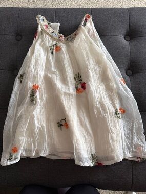 Girls White Embroidered Floral Casual Dress